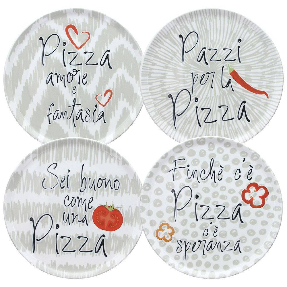 Set 4 piatti pizza, decorati, porcellana cm.33. Tognana Porcellana